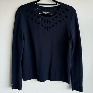 Maje Navy Long Sleeve Crew Neck Stretch Knit Top Blouse Size Medium